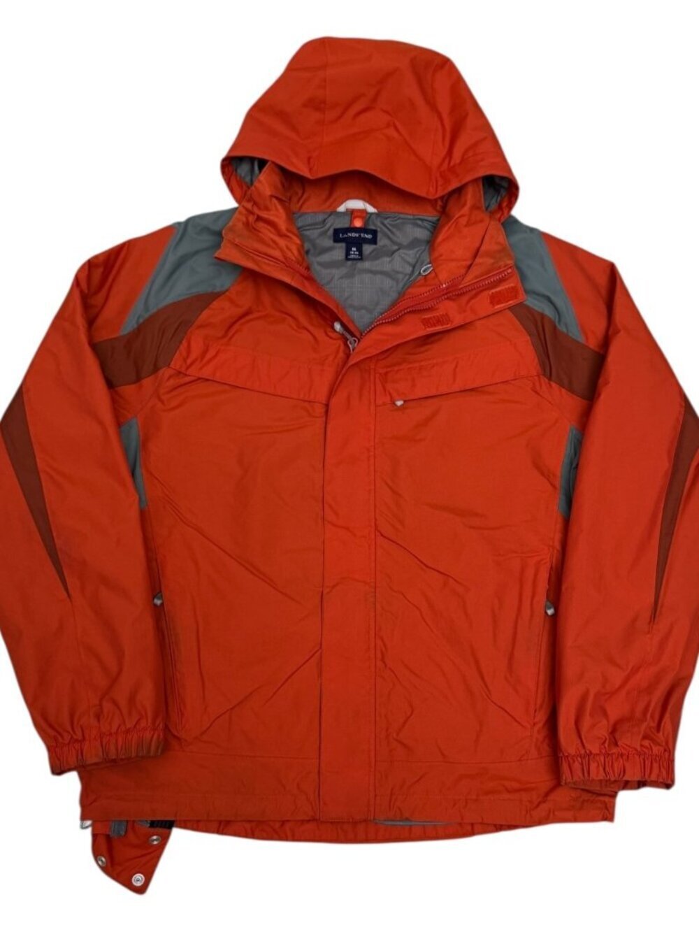 LANDS END Waterproof Windbreaker Casual Outdoor Orange Rain Jacket Mens Medium
